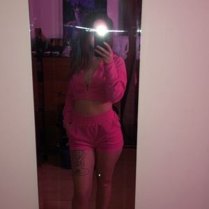 Kikithebrand Pink Cropped Zip Up Hoodie